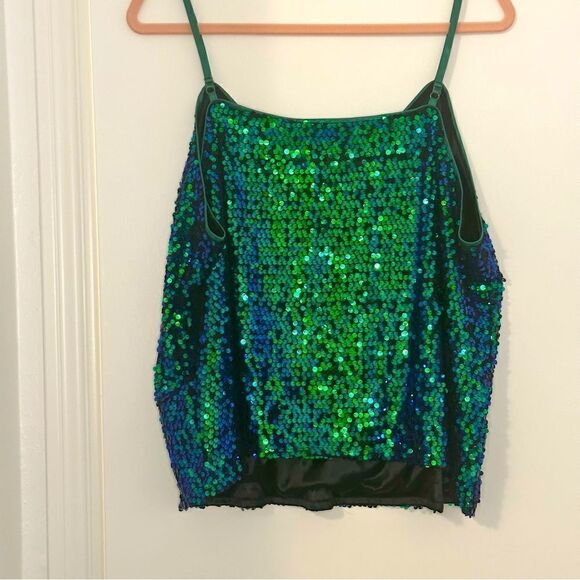 Allegra K Green and Blue Sequined Shining Adjustable Straps Sparkle Cami Top - Picture 8 of 9